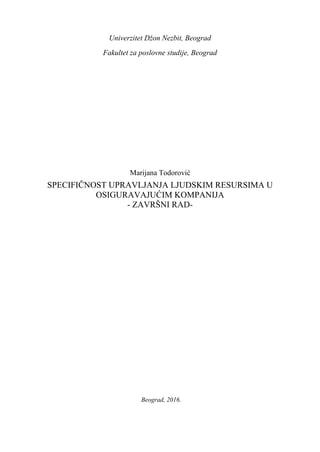 Specifičnost upravljanja ljudskim resursima u osiguravajućim kompanijama