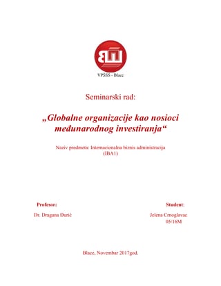 Globalne organizacije kao nosioci međunarodnog investiranja