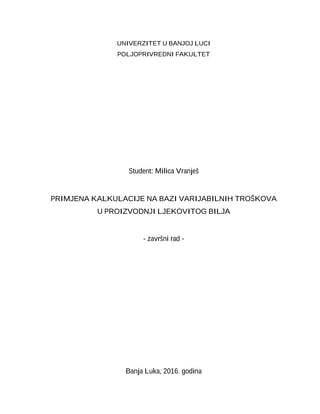 Primena kalkulacije na bazi varijabilnih troškova u proizvodnji lekovitog bilja