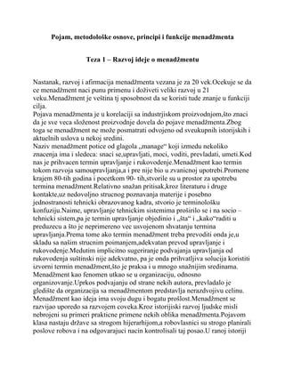 Pojam, metodološke osnove, principi i funkcije menadžmenta