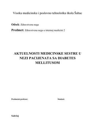 Aktuelnosti medicinske sestre u nezi pacijenata sa diabetes mellitusom