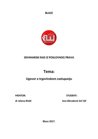 Ugovor o trgovinskom zastupanju