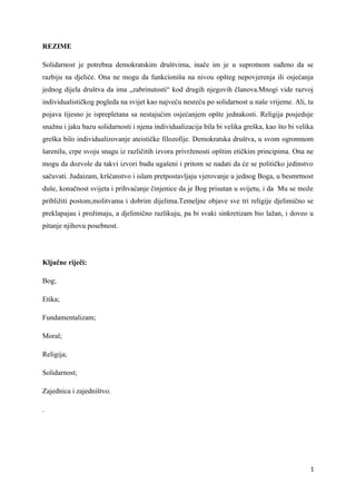 Religija, solidarnost i etika u savremenom društvu