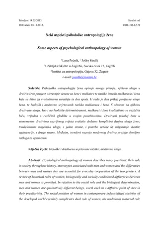 Neki aspekti psihološke antropologije žene