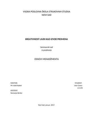 Kreativnost ljudi kao izvor promena