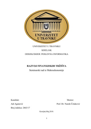 Razvoj finansijskih tržišta: analiza i funkcije