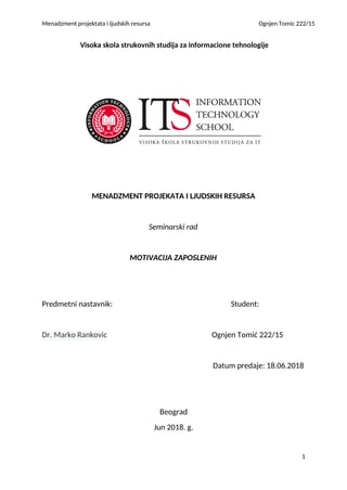 Menadžment projekata i ljudskih resursa: motivacija zaposlenih