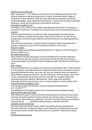 Neizvesnost i finansijski rizik: analiza modela i metoda