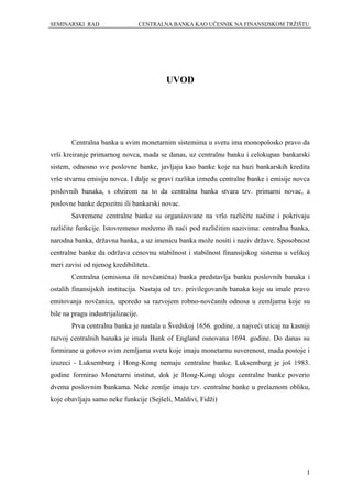 Centralna banka kao učesnik na finansijskom tržištu