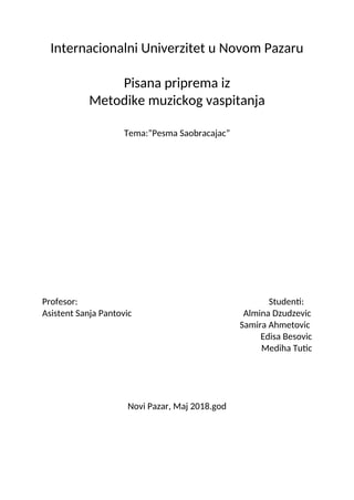 Priprema iz metodike muzičkog vaspitanja
