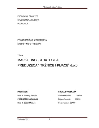 Marketing strategija preduzeća “tržnice i pijace” d.o.o.