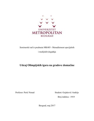 Uticaj Olimpijskih igara na gradove domaćine