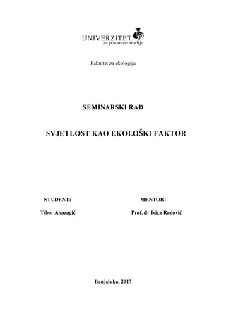 Svetlost kao ekološki faktor