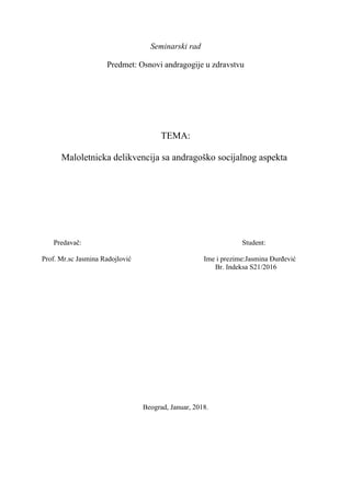 Maloletnička delikvencija sa andragoško socijalnog aspekta