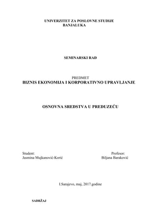 Osnovna sredstava u preduzeću