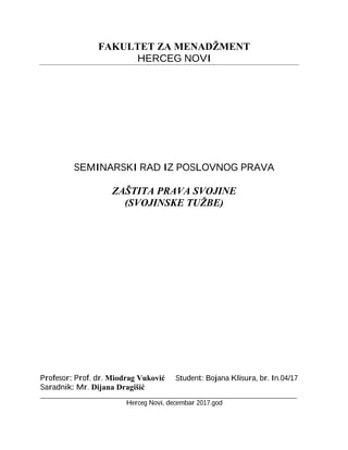 Zaštita prava svojine svojinske tužbe