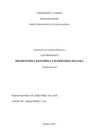 Prudenciona kontrola i supervizija banaka