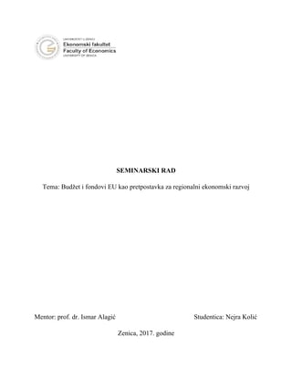 Budžet i fondovi EU kao pretpostavka za regionalni ekonomski razvoj
