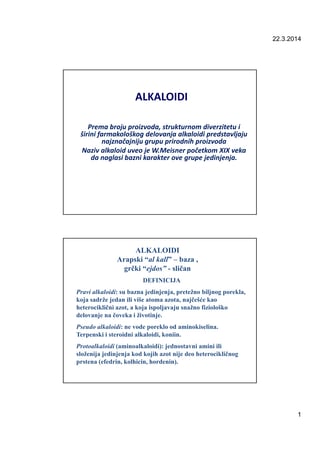 Alkaloidi: skripta o hemijskim svojstvima i farmakološkom delovanju