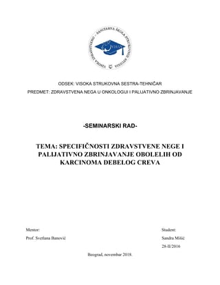 Karcinom debelog creva-sestrinska uloga