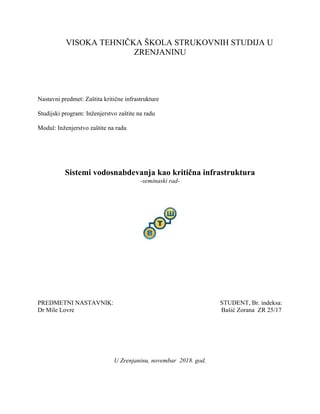 Sistemi vodovoda kao kritična infrastruktura