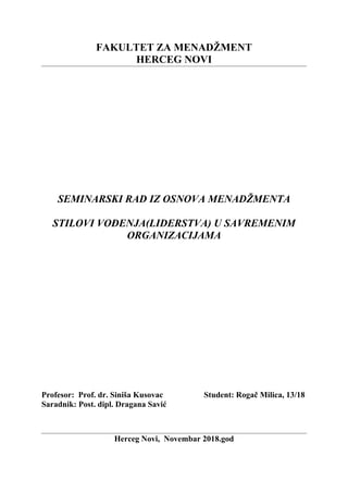 Stilovi vodjenja u savremenik organizacijama