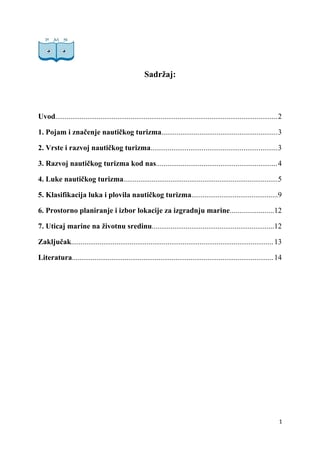 Nautički turizam kao grana pomorskog turizma