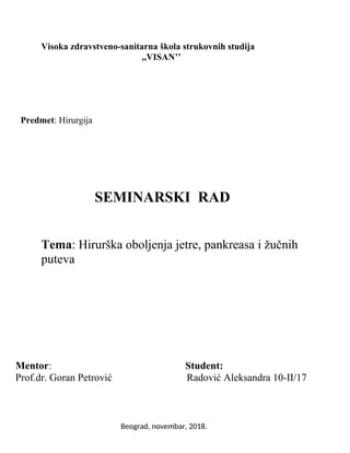 Hirurška oboljenja jetre, pankreasa i žučnih puteva