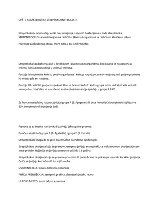 Opšte karakteristike streptokoknih infekcija
