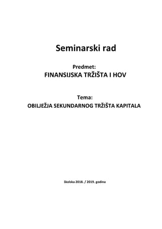 Sekundarno tržište kapitala