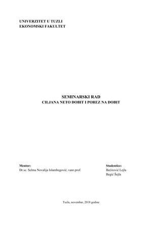 Ciljana neto dobit i porez na dobit