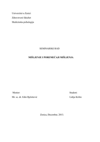 Mišljenje i poremećaji mišljenja