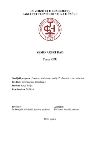 Cpu: centralna procesorska jedinica