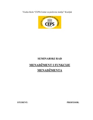 Menadzment i funkcije menadžmenta