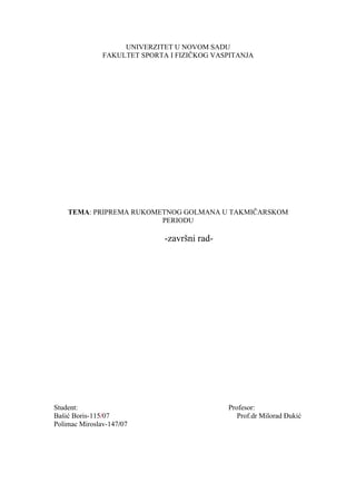 Priprema rukometnog golmana