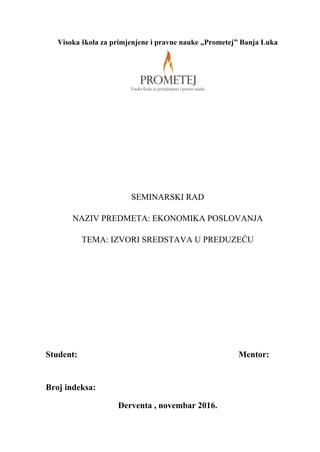 Izvori sredstava u preduzeću