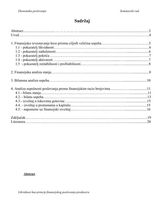 Likvidnost kao princip finansijskog poslovanja preduzeća