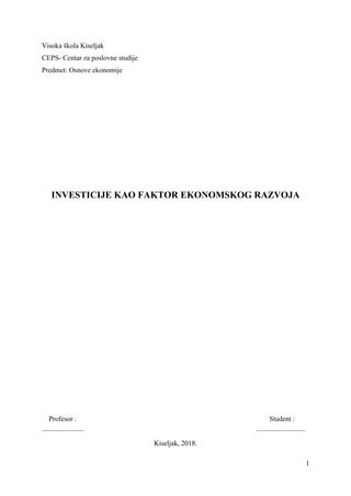 Investicije kao faktor ekonomskog razvoja