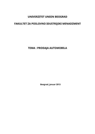 Kvantitativne metode i optimizacija: Prodaja automobila