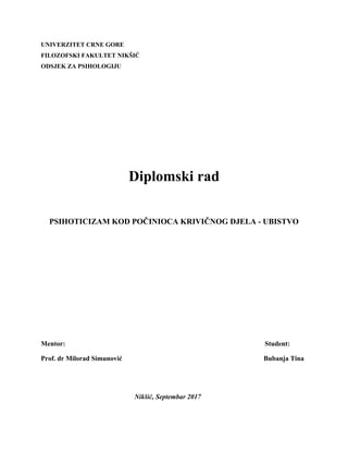 Psihoticizam kod počinioca krivičnog djela-ubistvo