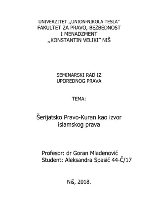 Šerijatsko pravo: kuran kao izvor islamskog prava