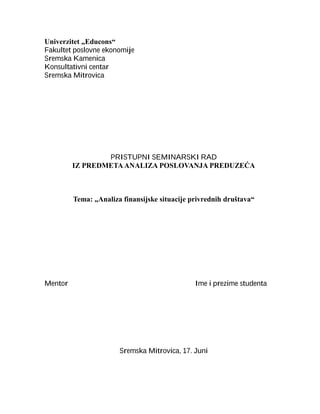 Analiza finansijske situacije privrednih društava