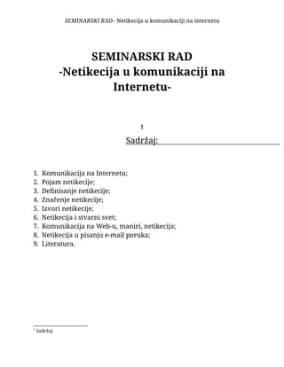 Netikecija u komunikaciji na Internetu
