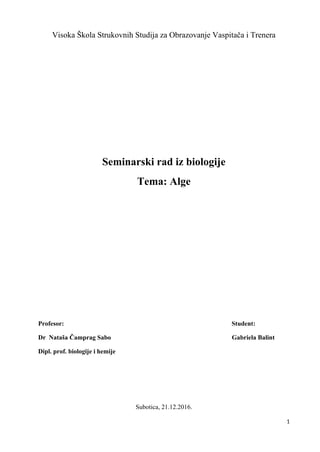 Alge: seminarski rad iz biologije