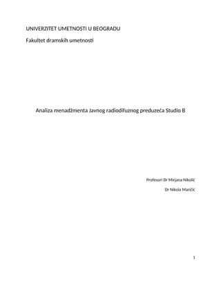 Analiza menadžmenta Studio B