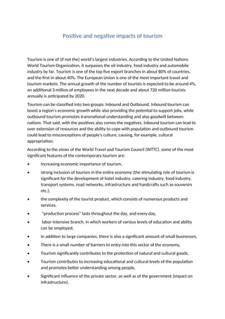 Positive and negative impacts of tourism