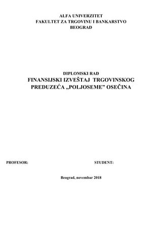 Finansijski izveštaj trgovinskog preduzeća Poljoseme Osečina