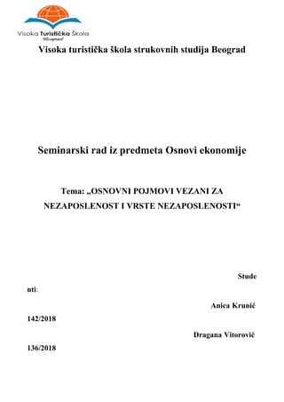 Osnovni pojmovi vezani za nezaposlenost i vrste nezaposlenosti