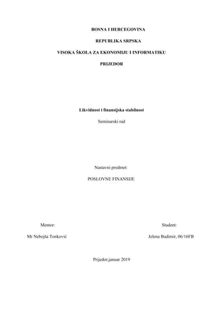 Likvidnost i finansijska stabilnost