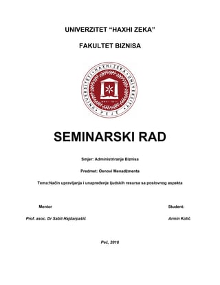 Način upravljanja i unapređenje ljudskih resursa sa poslovnog aspekta